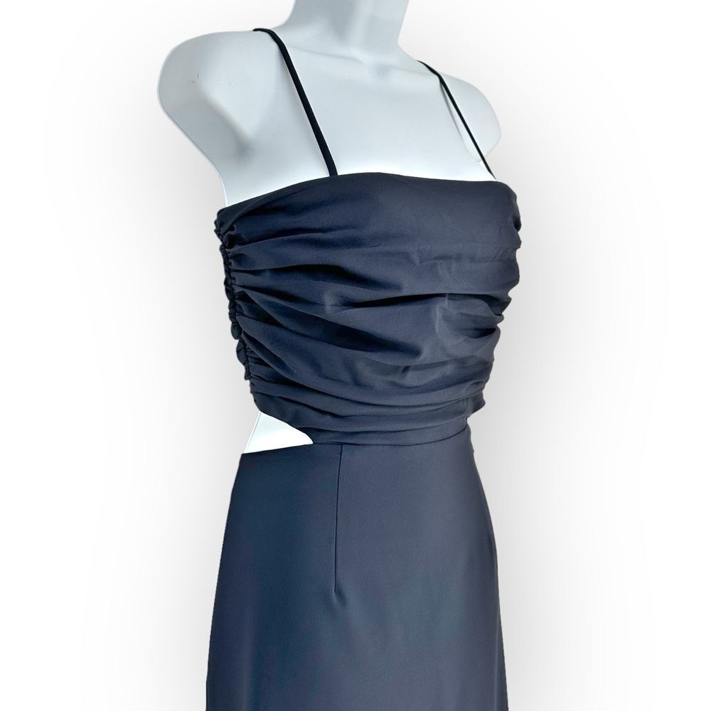 CINQ À SEPT NWT Judy Ruched Navy Backless Midi-Dress- size 12- sexy classic - Picture 8 of 13